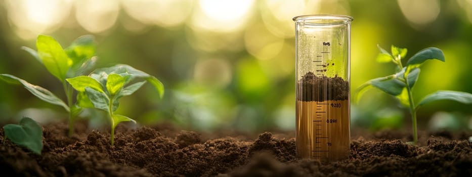 soil testing with a test tube in the soil, Generative AI, food