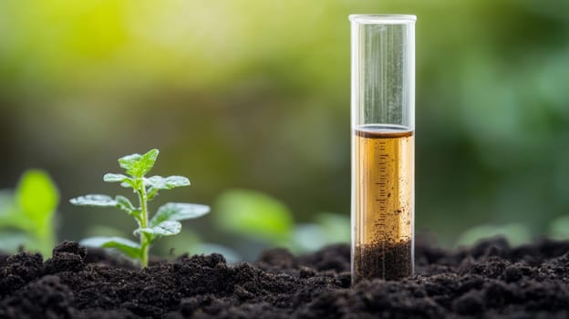 soil testing with a test tube in the soil, Generative AI, food