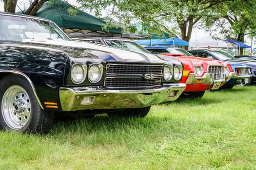 Detroit, Michigan, August 19, 2016: Vintage cars on display at Woodward Dream Cruise - largest one-day automotive event in USA