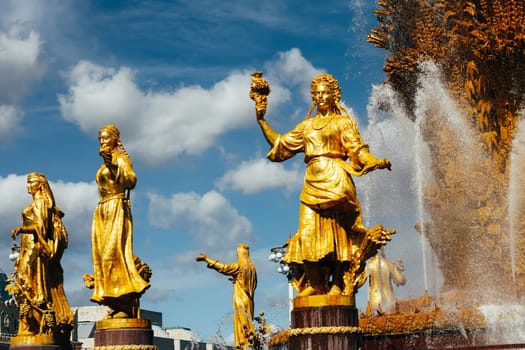Moscow, Russia - August 13, 2018: VDNH fountain of friendship of nations.