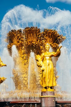 Moscow, Russia - August 13, 2018: VDNH fountain of friendship of nations.