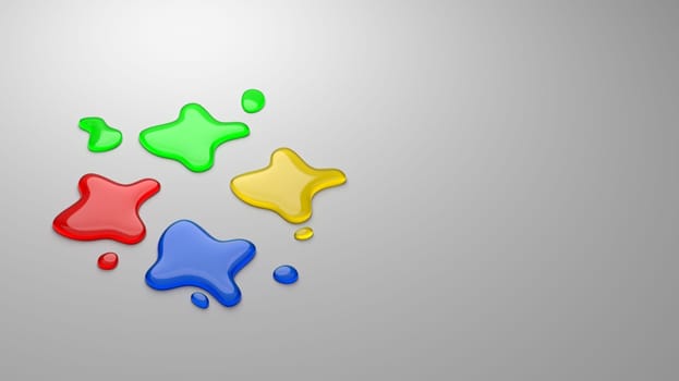 Four Colors Ink Drops on Gray Background with Copyspace 3D Illustration