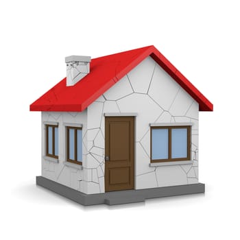 White 3D House with Cracks on White Background Illustration
