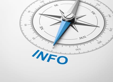 Magnetic Compass with Needle Pointing Blue Info Word on White Background 3D Illustration