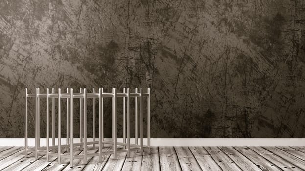 Iron Empty Cage in the Room with Copyspace, 3D Render