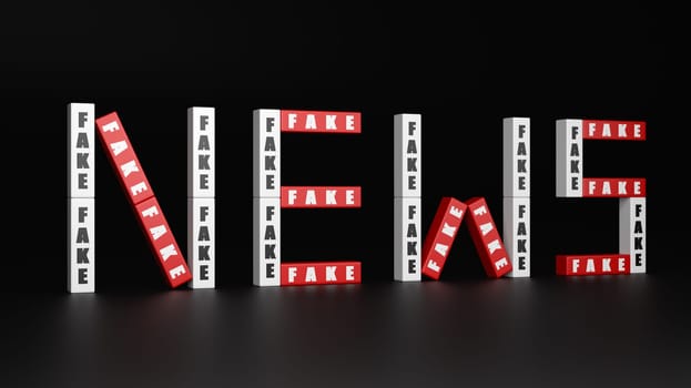 Red and White Fake Bricks Forming News Text Word on Dark Background 3D Illustration