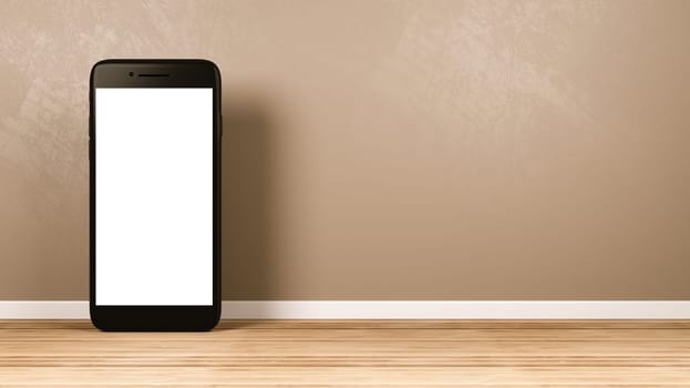 Standing Smartphone with White Blank Screen in the Room 3D Illustration, Front View