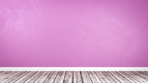 Empty Room with Wooden Floor and Purple Wall with Copy Space 3D Render Illustration