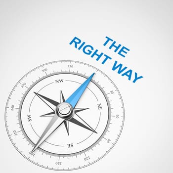 Magnetic Compass with Needle Pointing Blue The Right Way Text on White Background 3D Illustration