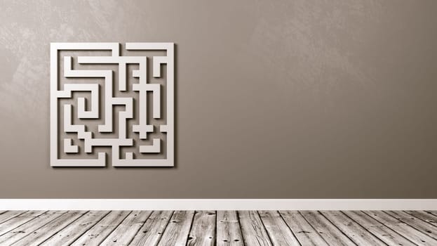 White Maze Shape Against Gray Wall in the Room with Copy Space 3D Illustration