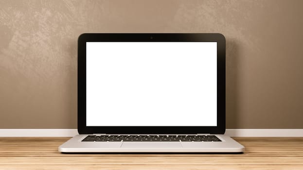 Laptop Computer with Blank White Screen in the Room 3D Illustration, Front View