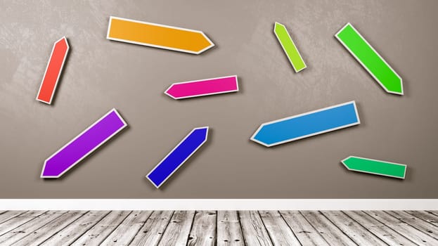 Colorful Blank Directional Arrows in the Room Against Gray Wall 3D Illustration
