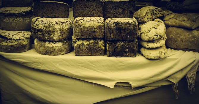Healthy wholemeal bread with flour and fruits, food and nutrition
