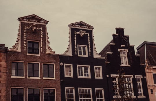 Typical medieval stone Belgium houses, construction and architecture