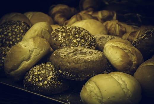 Buns of wholemeal bread with sesame, bakery and food
