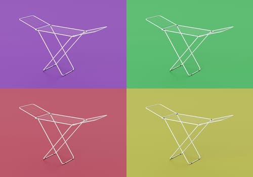 White Clothes Drying Rack on Colorful Background Collection 3D Illustration