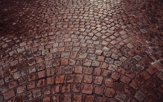 Flooring stone floor tiles in city street, construction