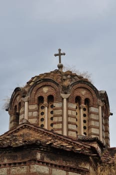 Detail of byzantine church dome exterior with arched windows. Ancient agora of Athens, Greece.