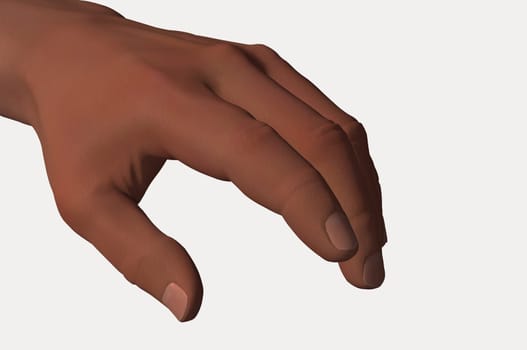 Human hand and fingers on white background. 3d illustration.