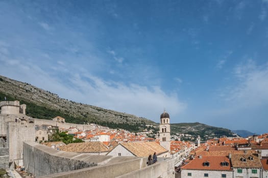 Dubrovnik, Croatia - April 2018 : View of the old houses in Dubrovnik, as seen from the Old Town fortified walls