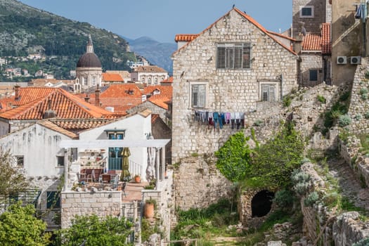 Dubrovnik, Croatia - April 2018 : Historical residential buildings in the Dubrovnik Old Town
