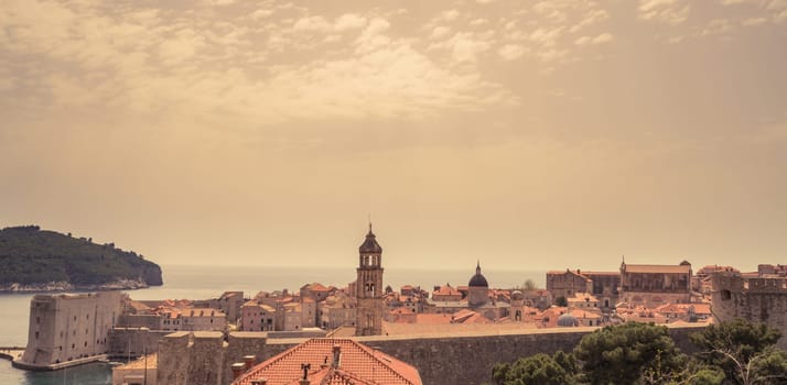 Dubrovnik, Croatia - April 2018 : Panoramic view of the old houses in Dubrovnik Old Town