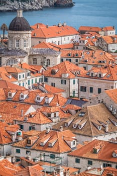 Dubrovnik, Croatia - April 2018 : View of the old houses in Dubrovnik, as seen from the Old Town fortified walls
