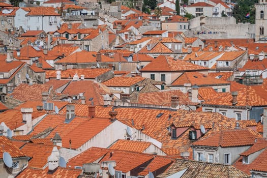 Dubrovnik, Croatia - April 2018 : Close up of the Rooftops of old houses, viewed from the Old Town fortified walls