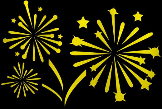 new year anniversary fireworks explosion celebration night metallic golden illustration
