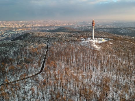 TV tower in winter over Budapest
