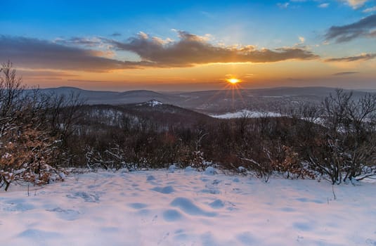 Hills covered by snow in winter
