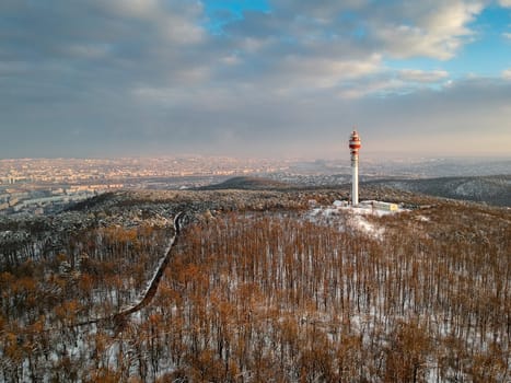 TV tower in winter over Budapest