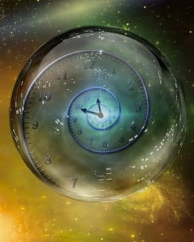 Spiral of time inside crystal ball.