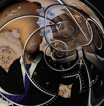 Man directs time spiral with hand