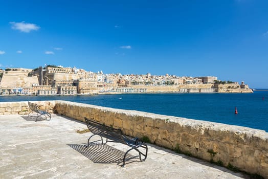 Beautiful view of Valletta, Malta as seen from Senglea, one of the Three Cities