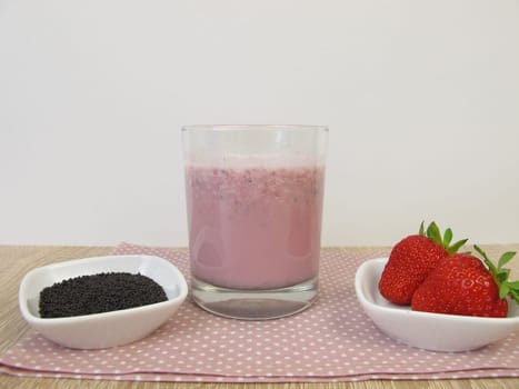 Strawberry milk shake with superfood basil seeds