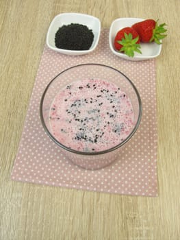 Strawberry milk shake with superfood basil seeds