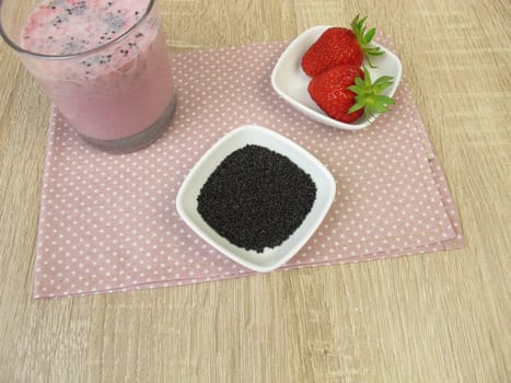 Strawberry milk shake with superfood basil seeds