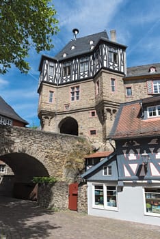 the gate tower of renaissance castle in idstein, hesse, germany