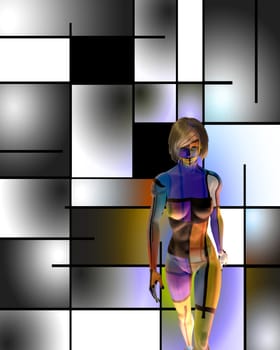 3D woman's model in art space. 3D rendering