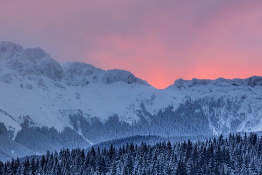 mountain landscape in winter. Bucegi Mountains, Romania