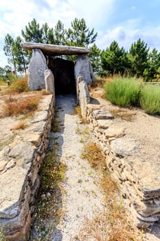 View of the Dolmen of Cortico showing the polygonal chamber and the undifferentiated corridor, in Fornos de Algodres, Portugal