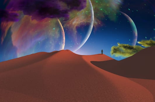 Solitude. Lonely man in desert. Red planet