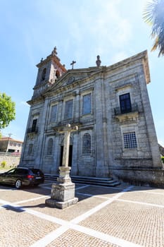 Facade of St Peter Church built in the 19th century in neoclassical architectural style in Castro Daire, Portugal