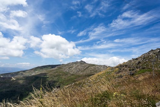 Beautiful panoramic view of Montemuro Mountain Range in northern Portugal, on a perfect summer day