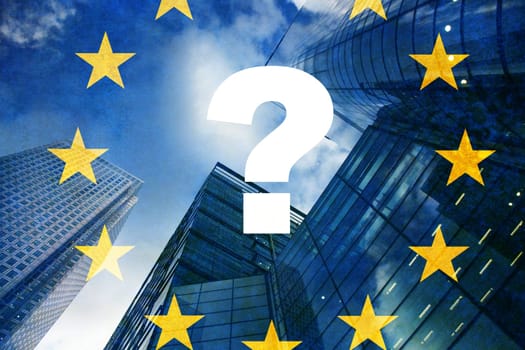 brexit concept - UK economy after Brexit deal - double exposure of flag and Canary Wharf business center skyscrapers