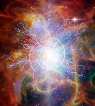 Vivid colorful universe with lightnings and spiral of time.