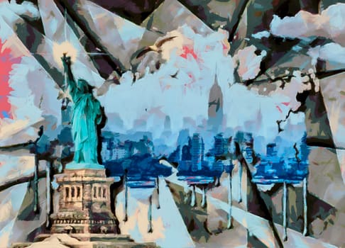 Liberty island. Modern oil painting