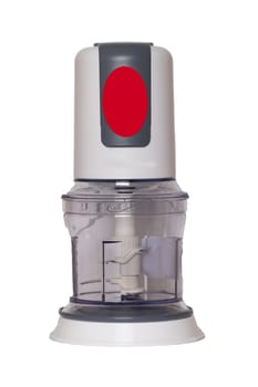 Kitchen appliances isolated. Electric food processor isolated on a white background. Universal usable shredder for fruits, vegetables, meat, nuts and others. Macro.