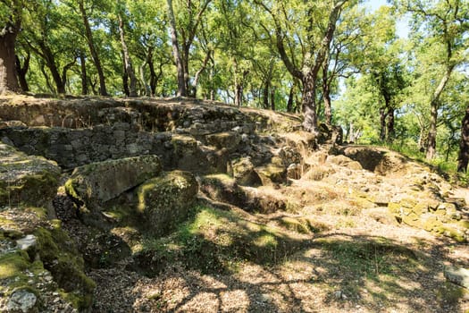 View of the Bronze Age Settlement, or chester, also called Castro of Monte Padrao, built in the 9th century BC and active until the late Middle Ages, in Santo Tirso, Portugal
